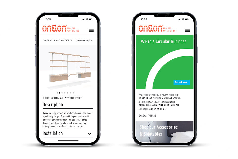 ON&ON shelving mobile website design