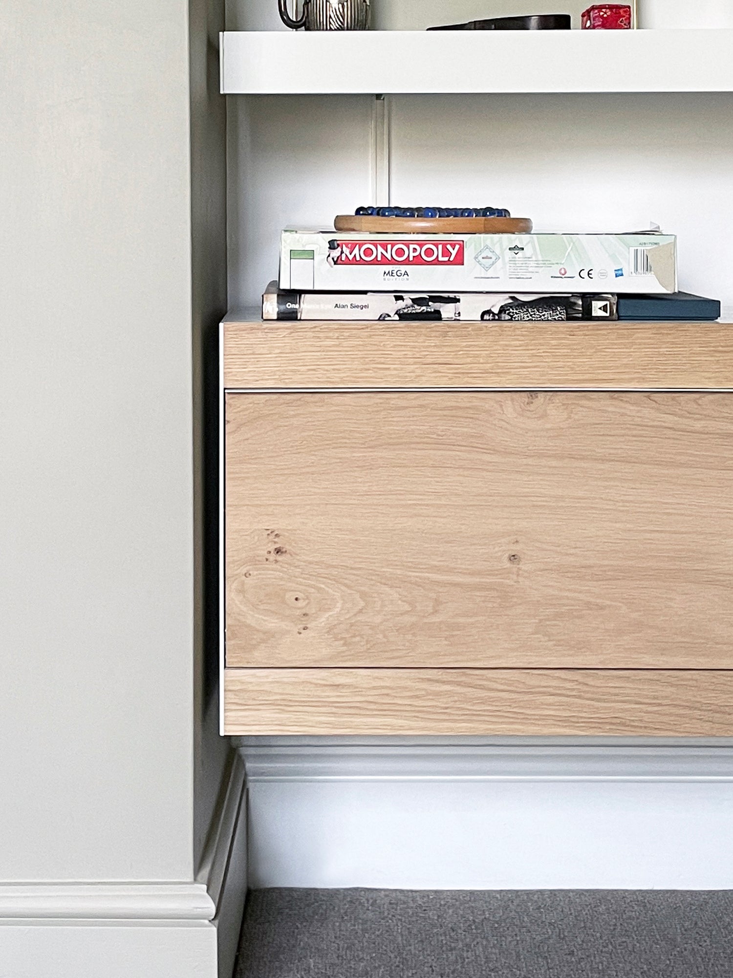 wall mounted modern alcove oak cabinet