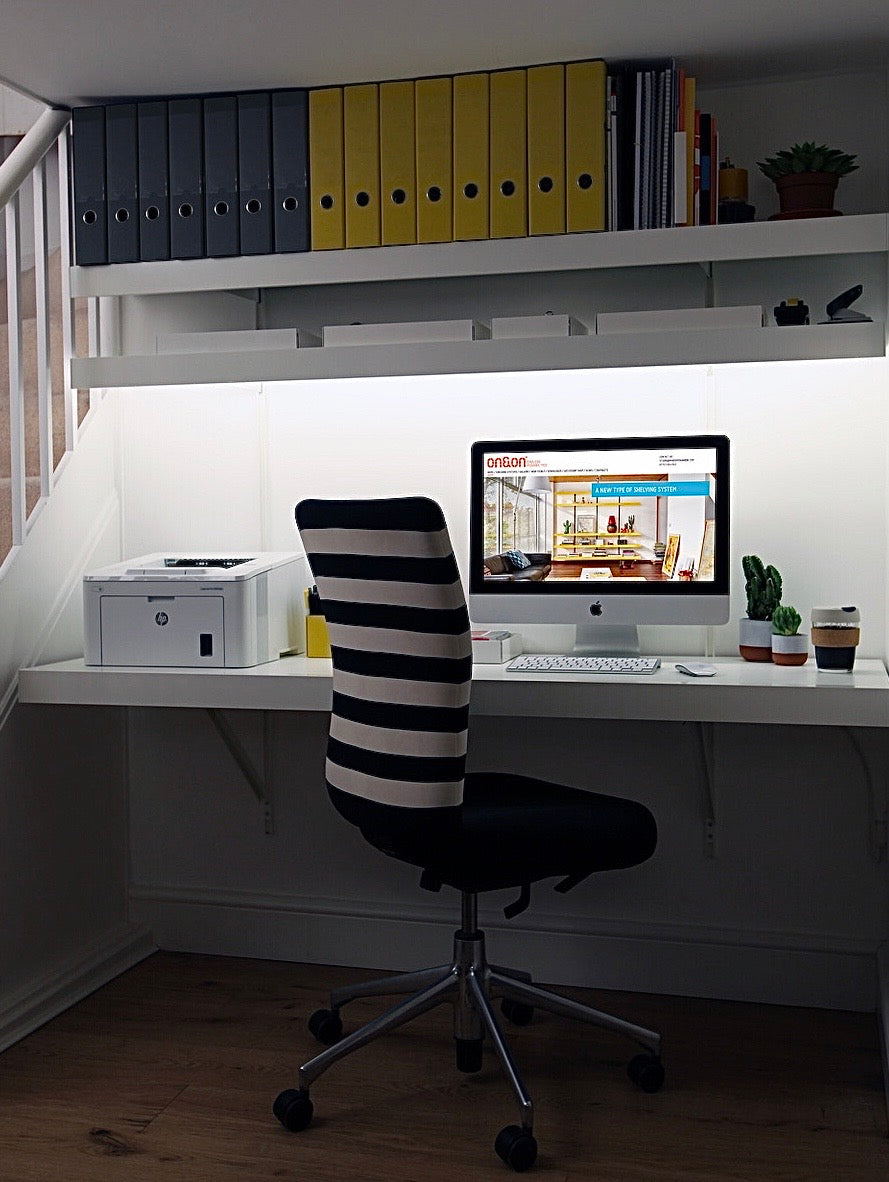 modern home office shelving with integrated desk