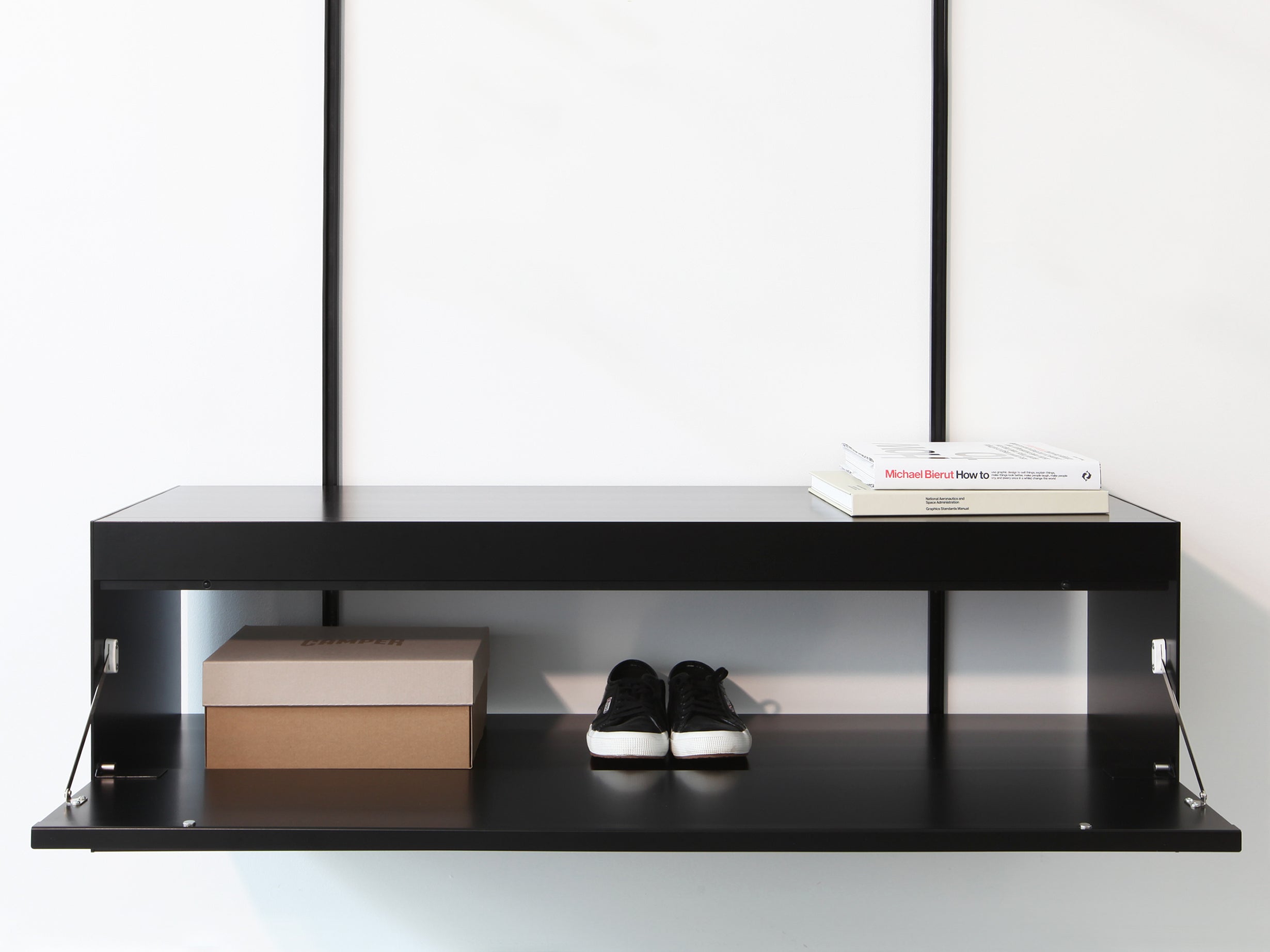 Black wall cabinet open with fold down door by ON&ON