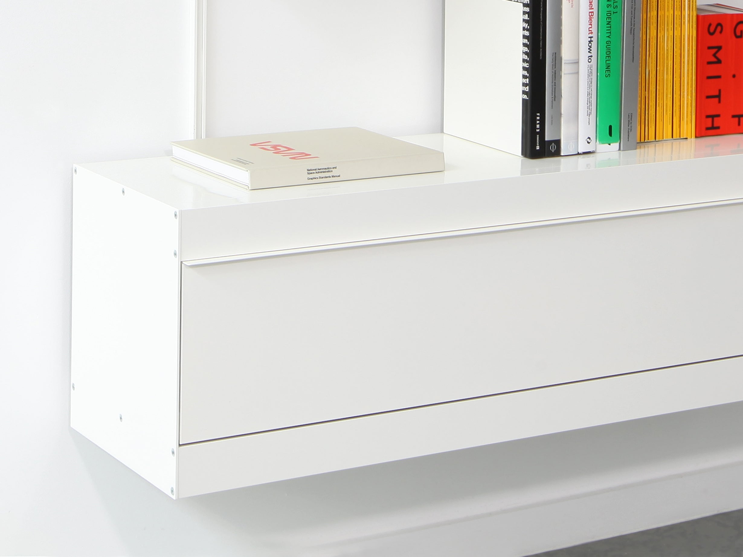 ON&ON white wall cabinet detail with fold down door