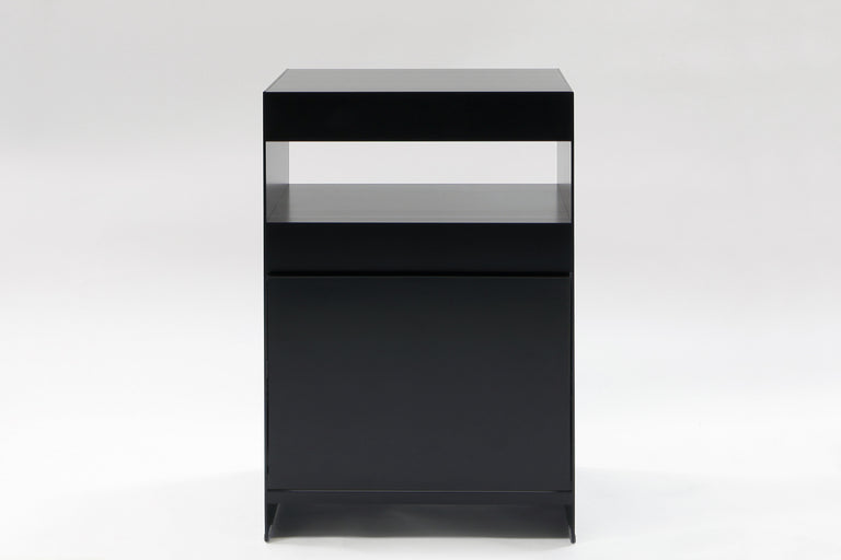 ON&ON H2 modern aluminium side table, black with fold down door