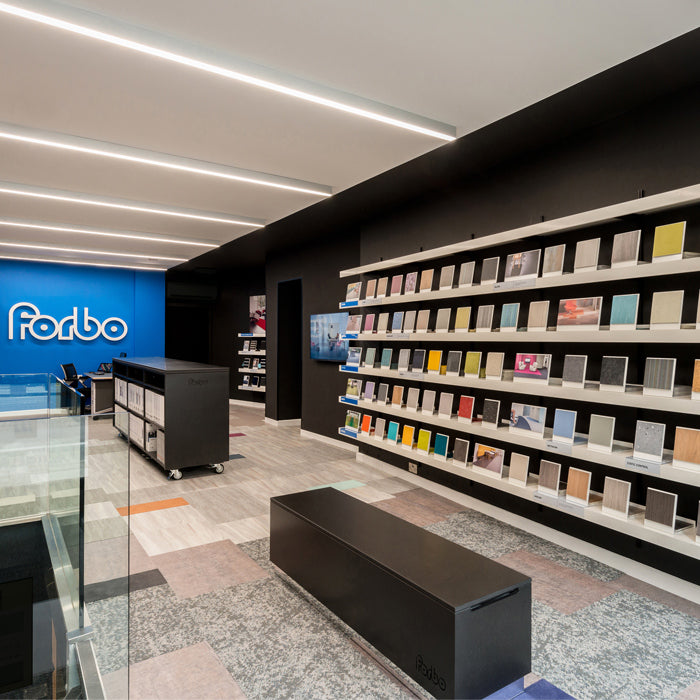 Forbo London showroom with ON&ON shelving system uk