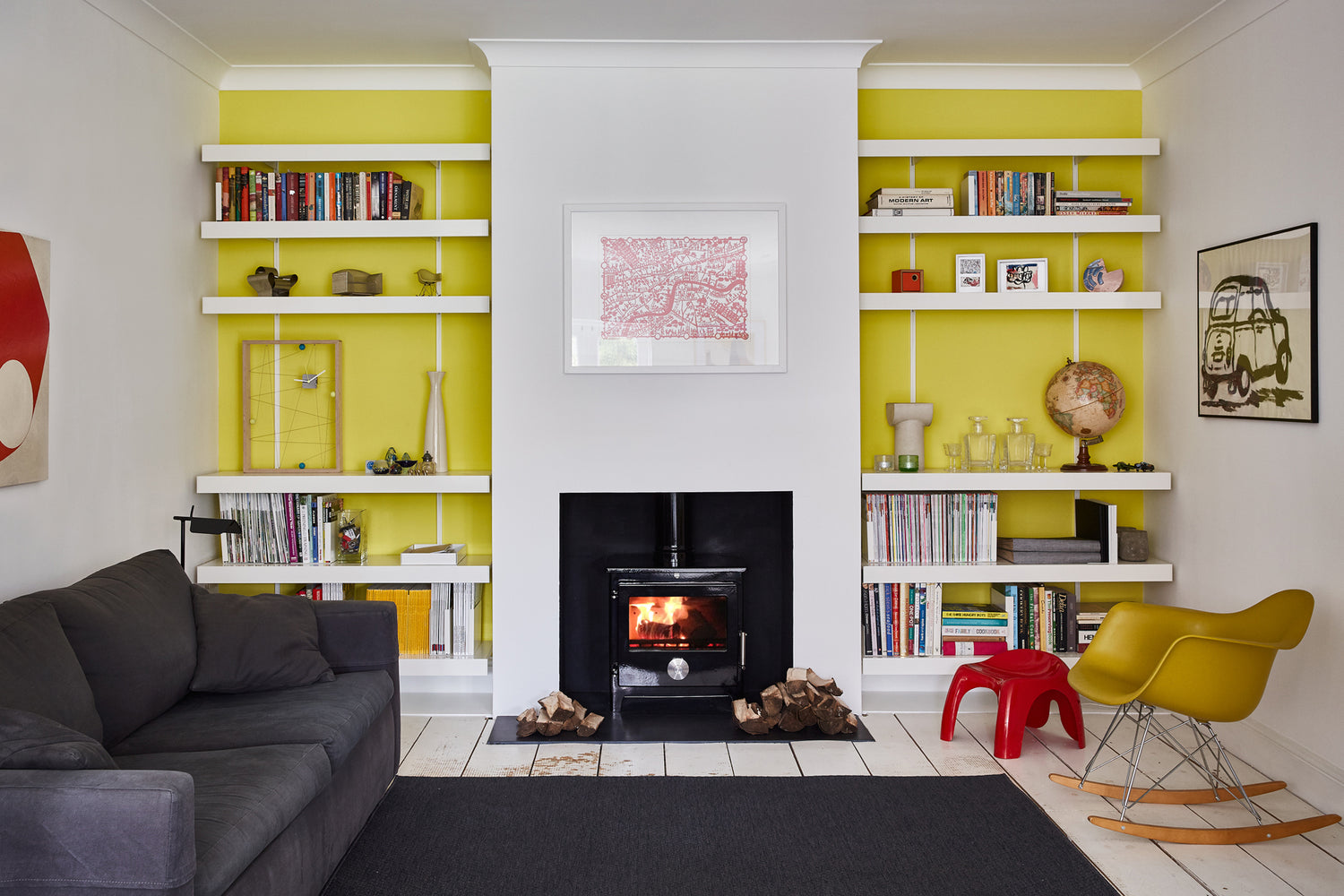 wall mounted shelving in modern alcoves and living room
