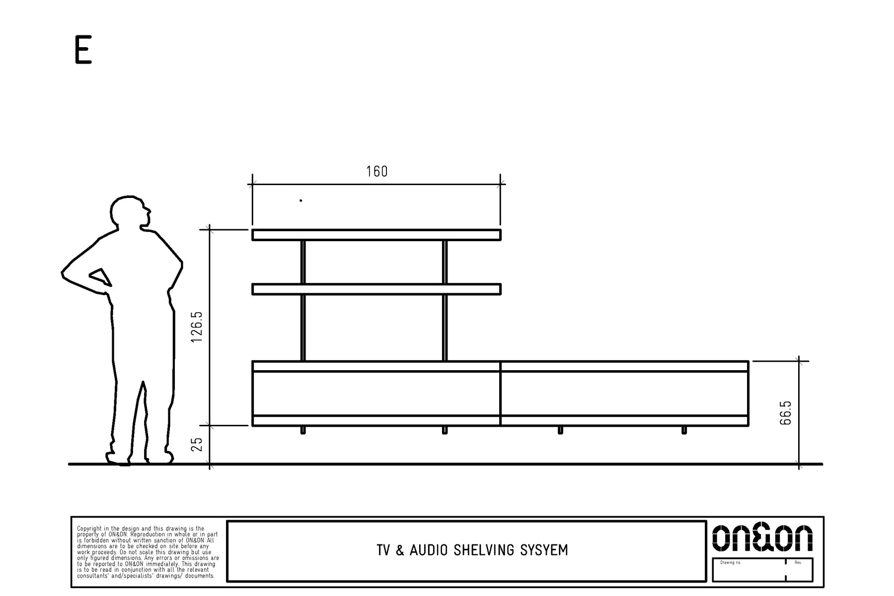 TV shelving unit E drawing wall mounted with shelves
