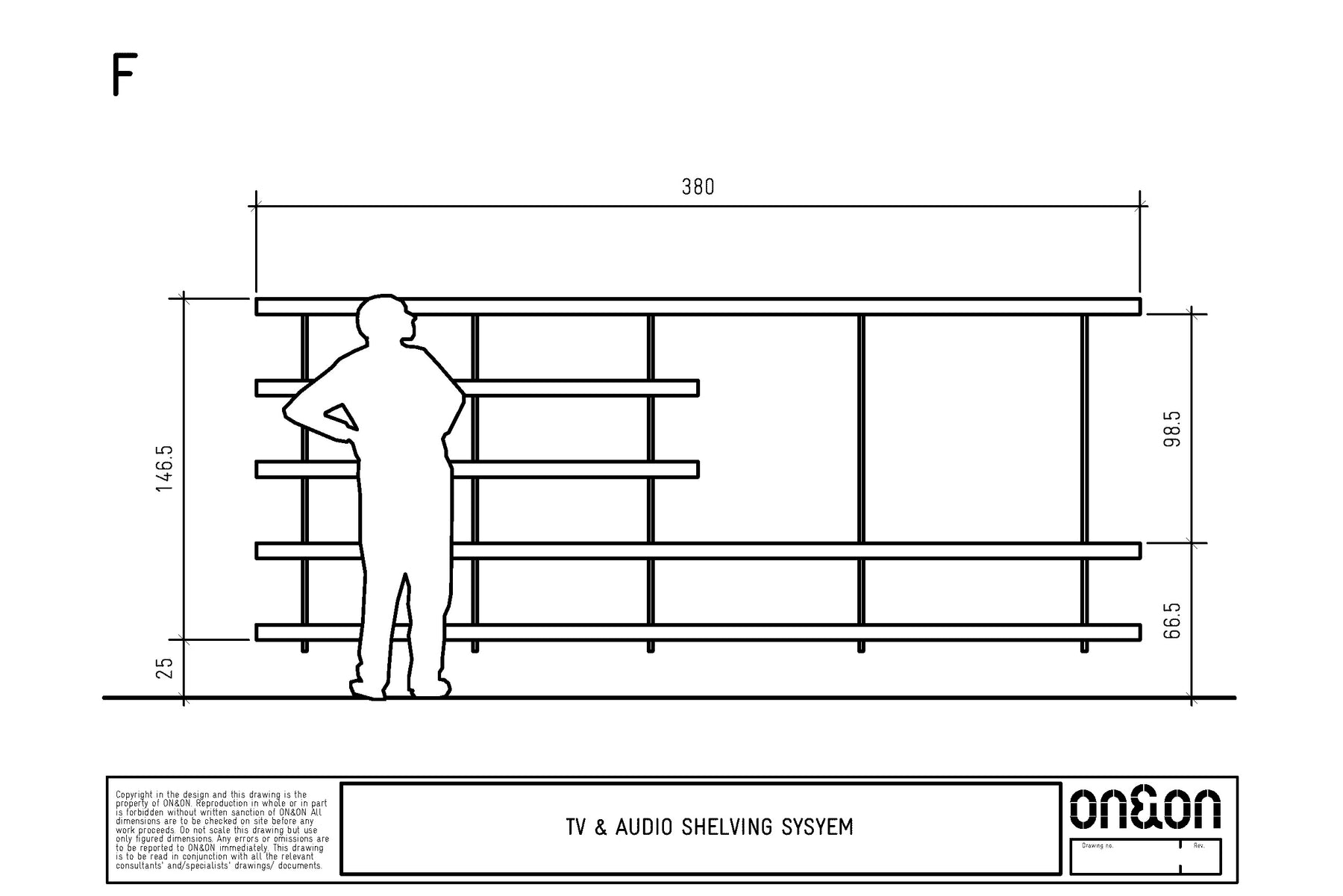 TV wall media unit F drawing with dimensions