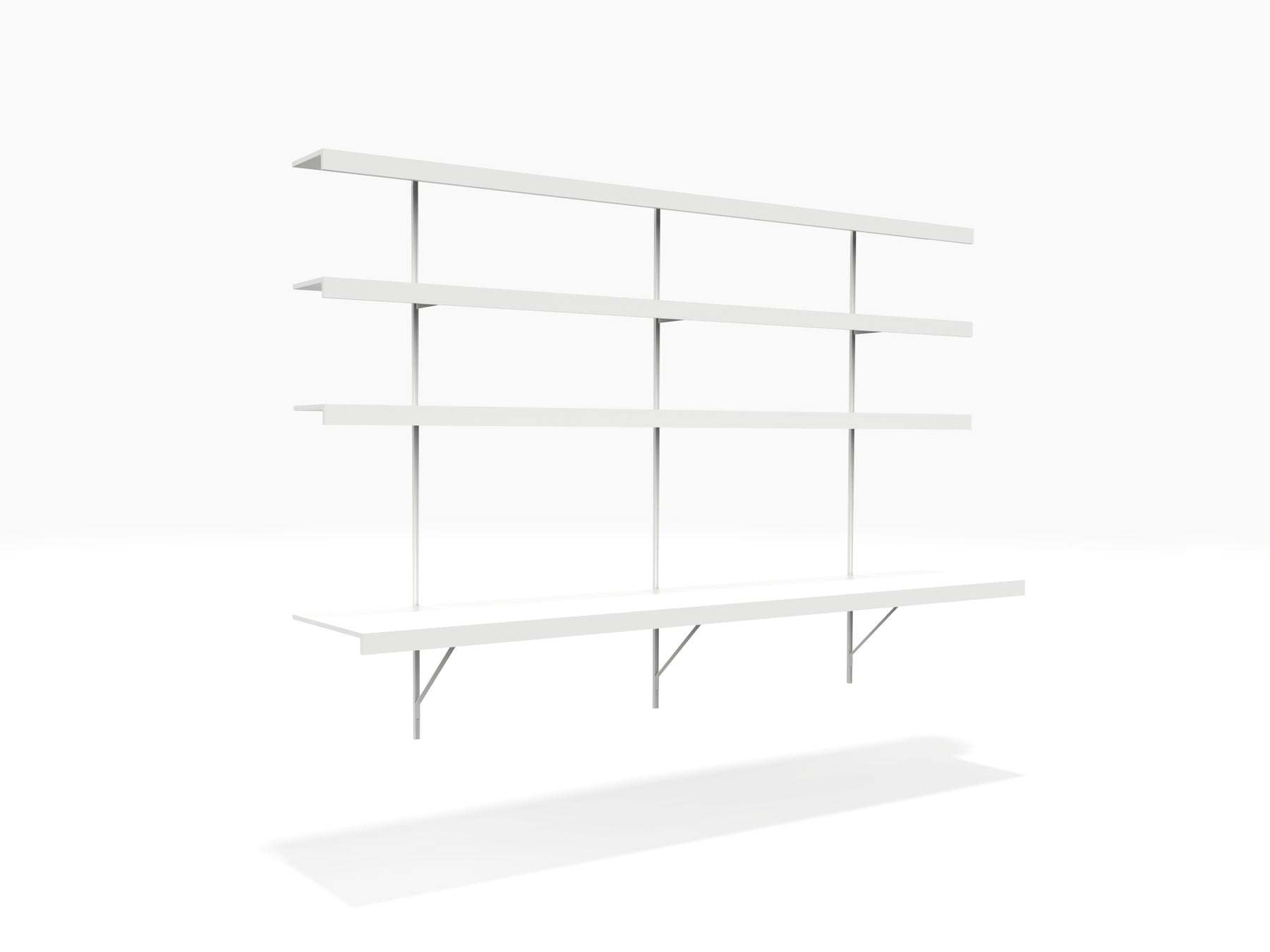 White shelving system with large desk