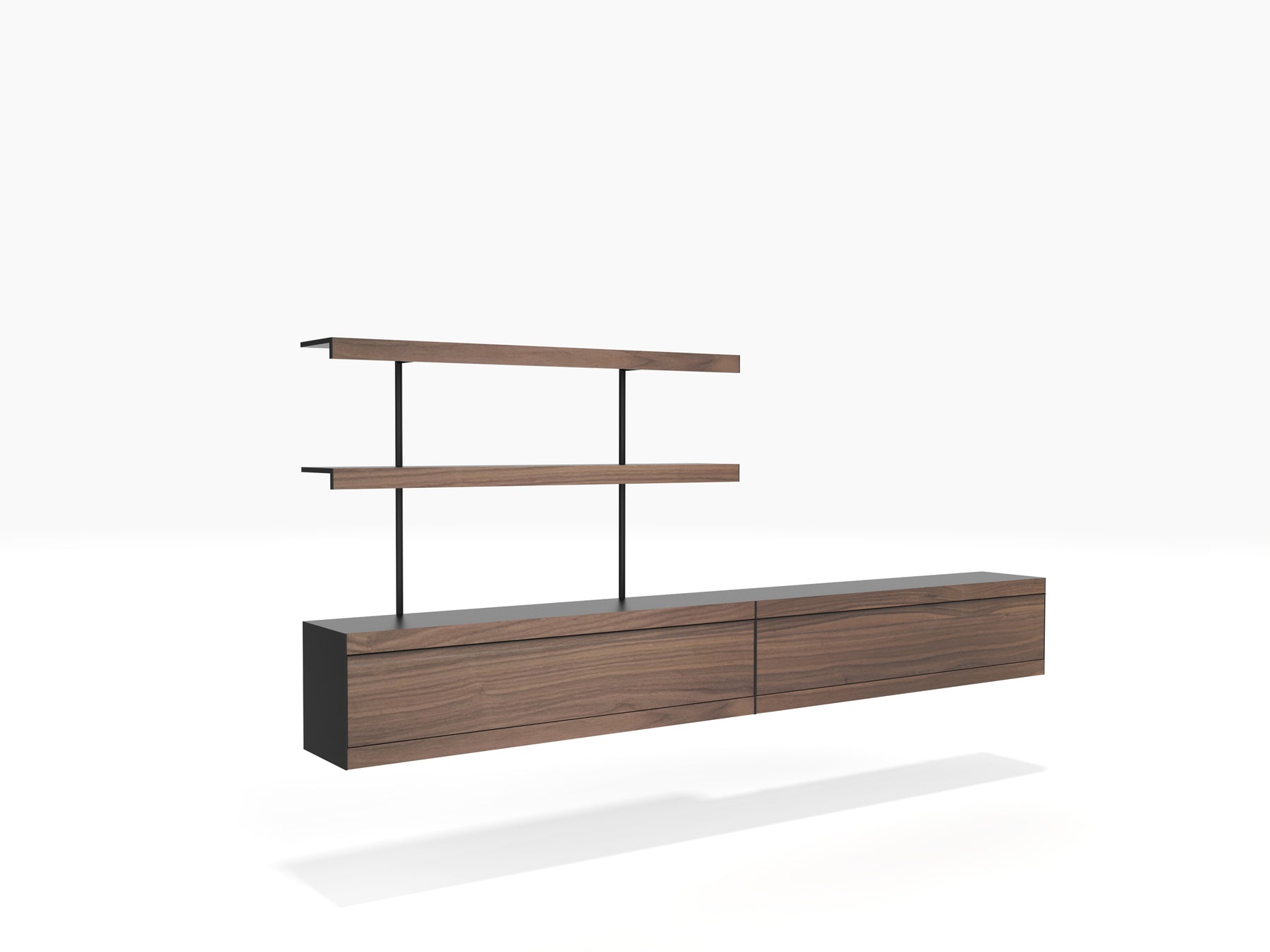 ON&ON Black and walnut TV media unit wall mounted with cabinets