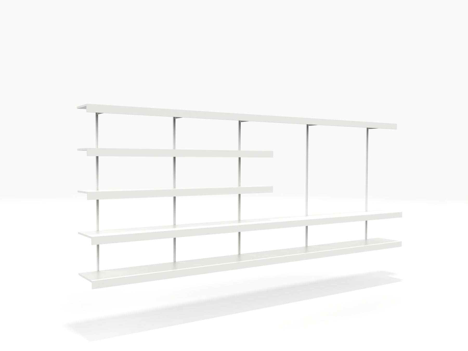 white wall mounted shelving system designed for a large TV