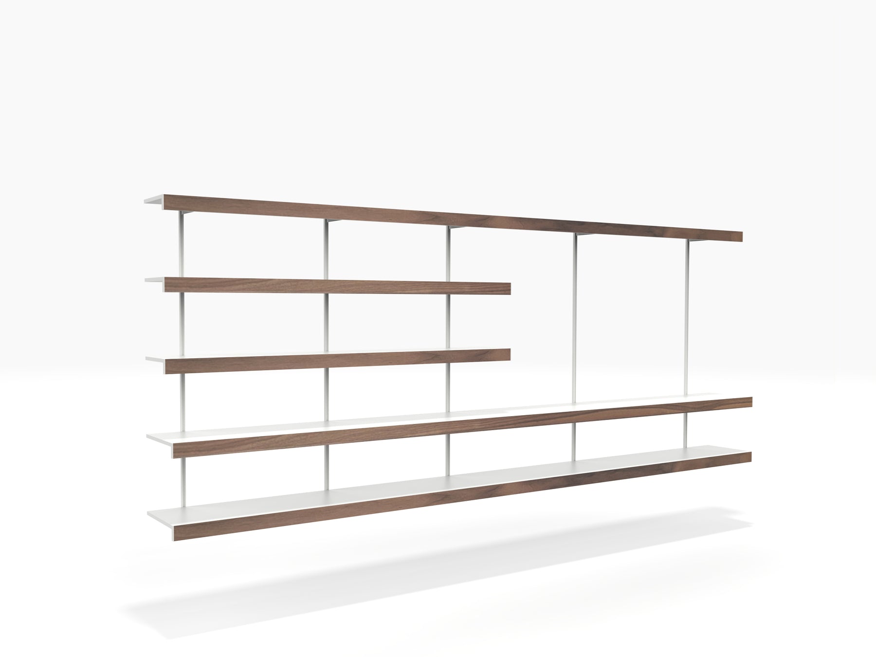 White and walnut large wall mounted TV storage system