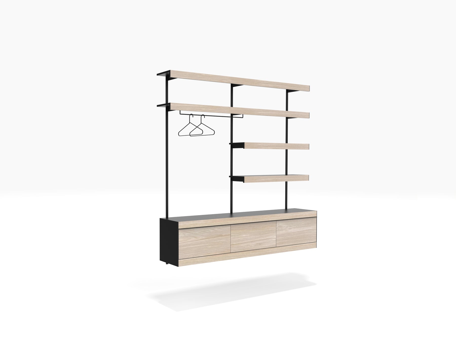 ON&ON wall mounted clothes storage system in black & oak