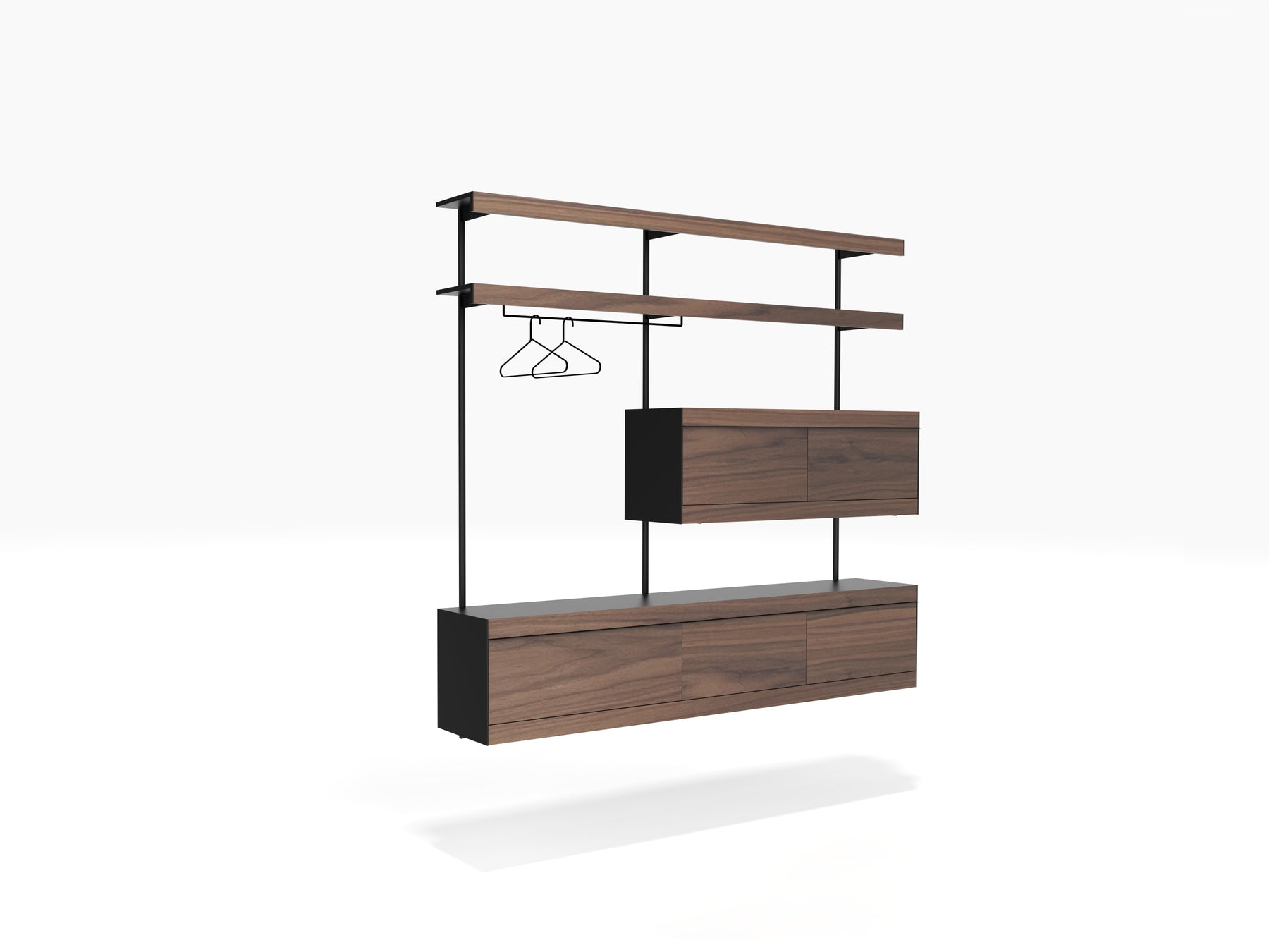 Black & walnut wall clothes storage unit by ON&ON