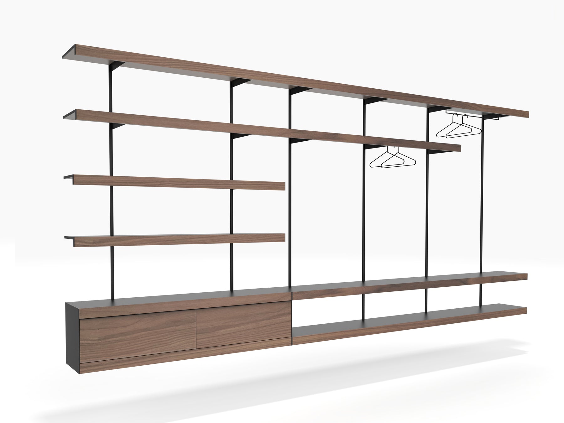 large walk-in wardrobe storage solution wall mounted
