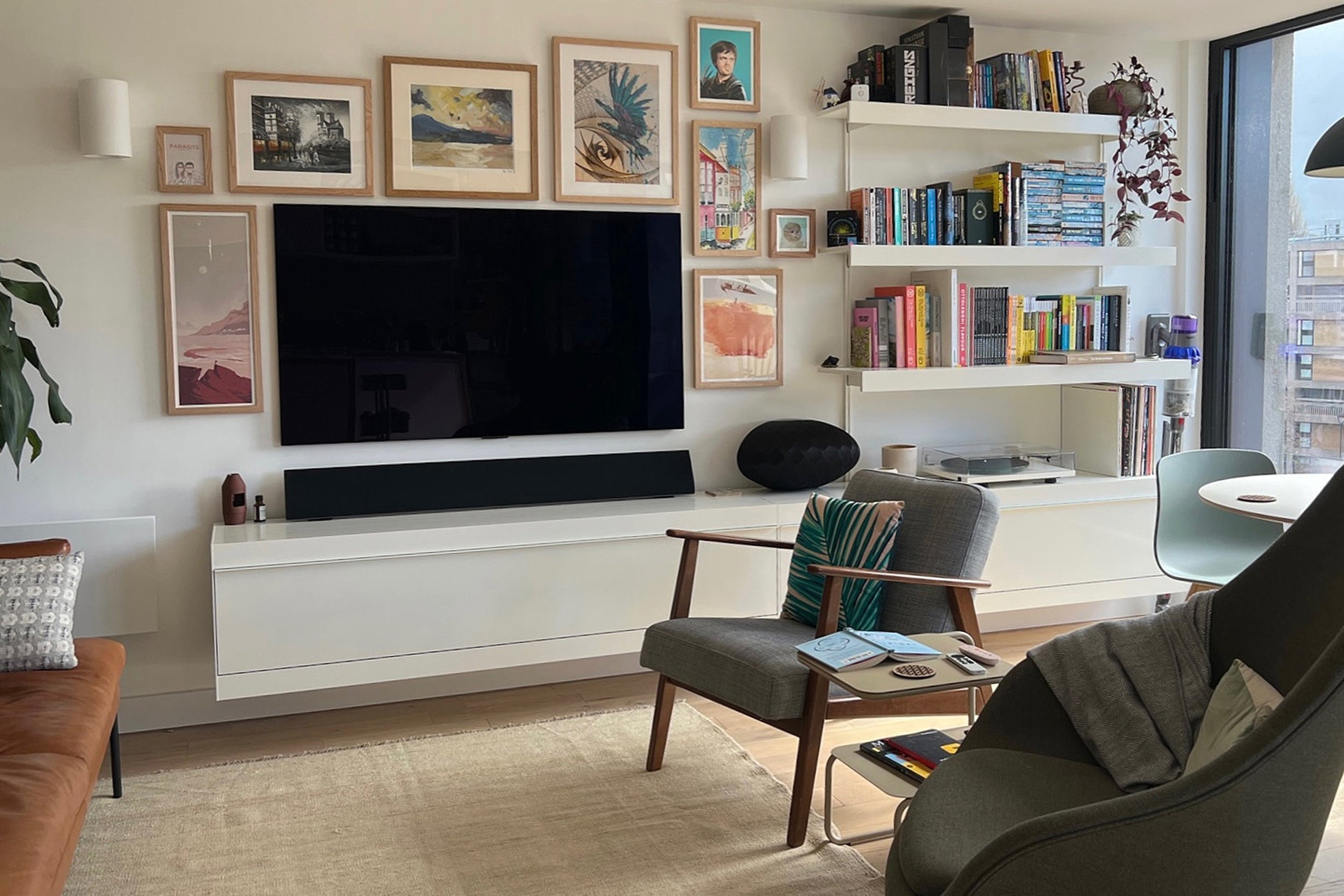 Modern TV wall with wall cabinets 