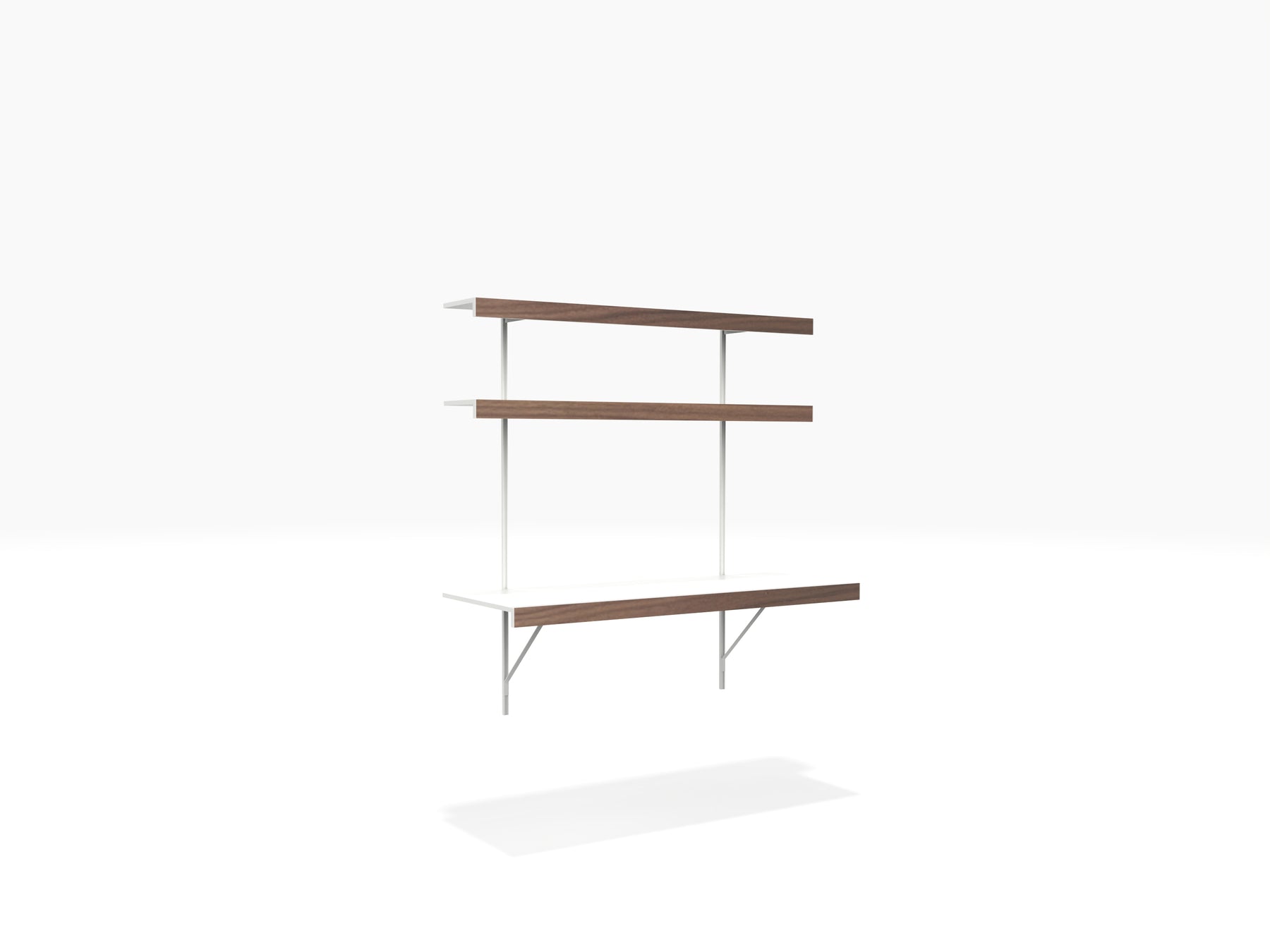 Wall mounted desk with shelves, white and walnut finish