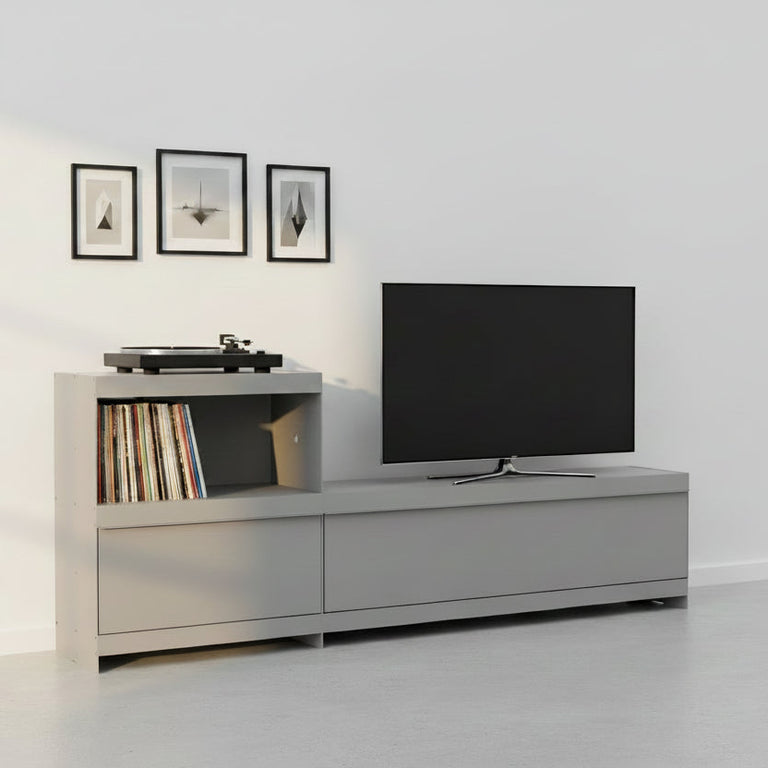 large modular turntable stand and vinyl storage in light grey