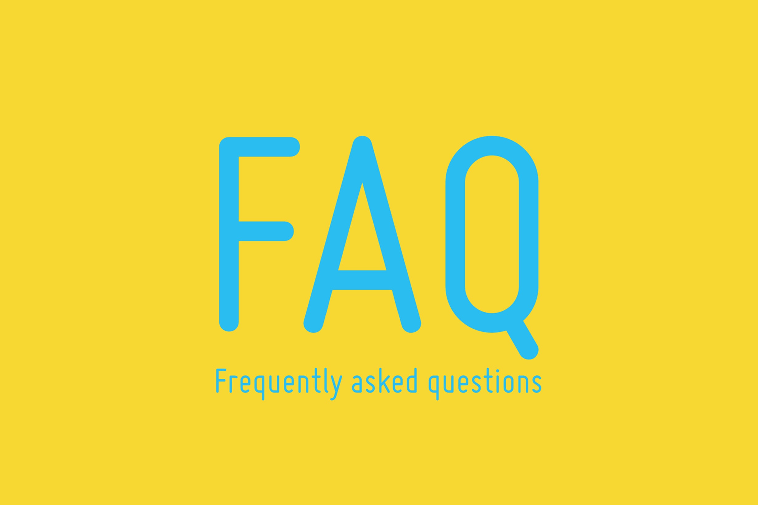 faq page in yellow with blue text