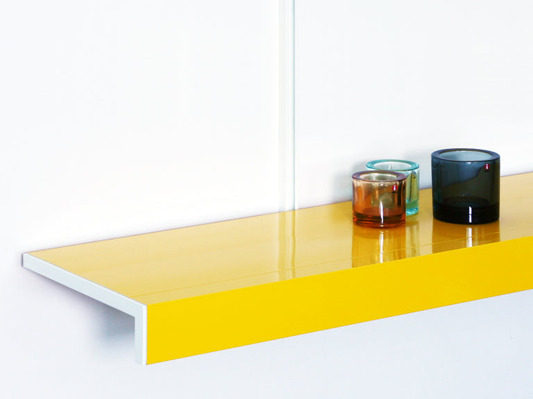 Bespoke colour wall shelf by ON&ON with white ABS endcap