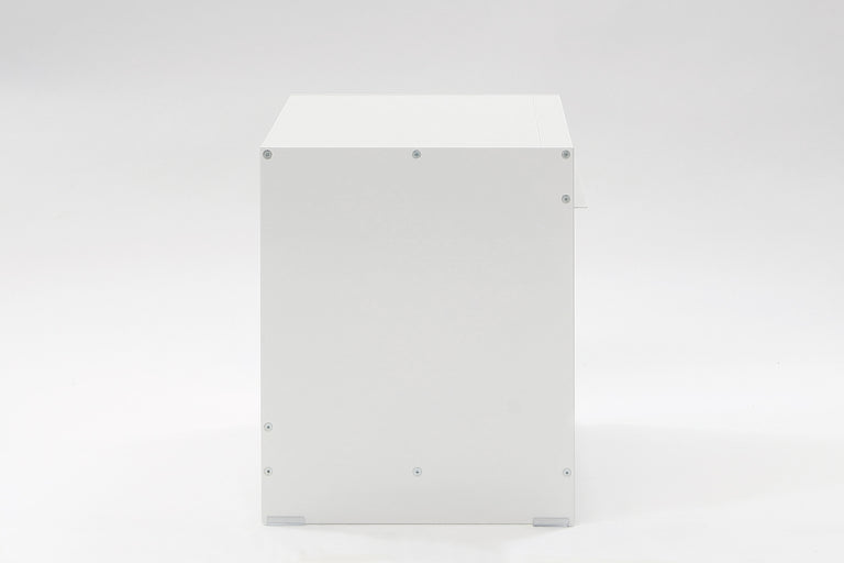 H1 aluminium side table, side view in white by ON&ON