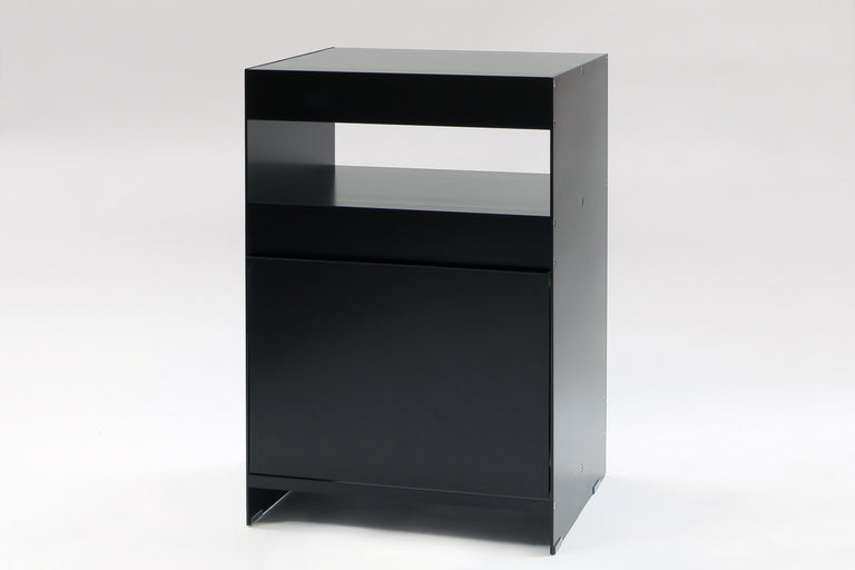 H2 modern aluminium side table in black with fold down door