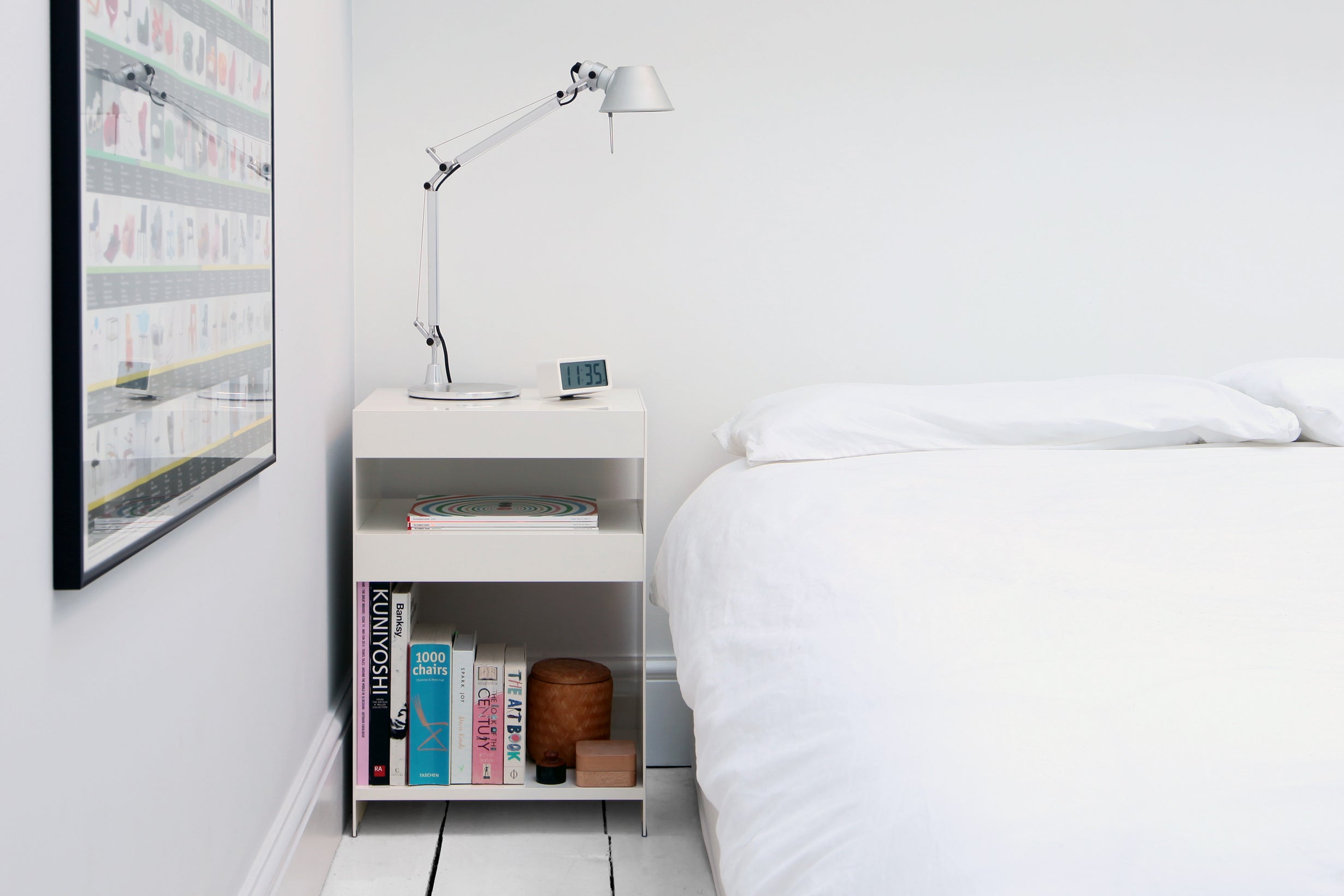 ON&ON H2 bedside table in a simple white modern bedroom