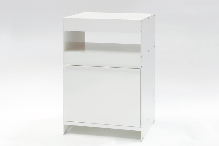 ON&ON H2 modern side table, white with white fold down door