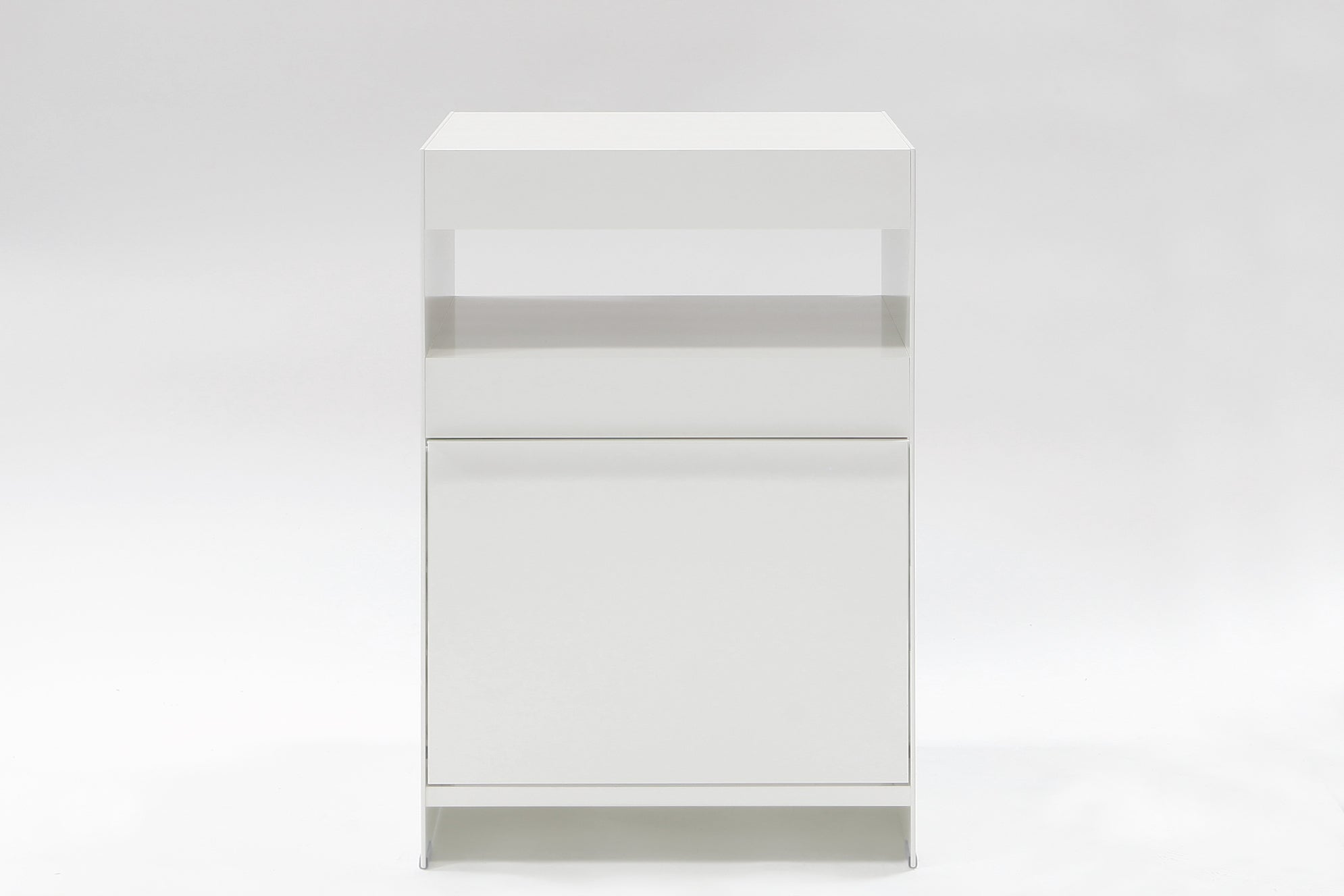 ON&ON H2 modern aluminium side table, white with fold down door