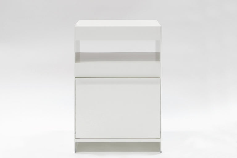 ON&ON H2 modern aluminium side table, white with fold down door