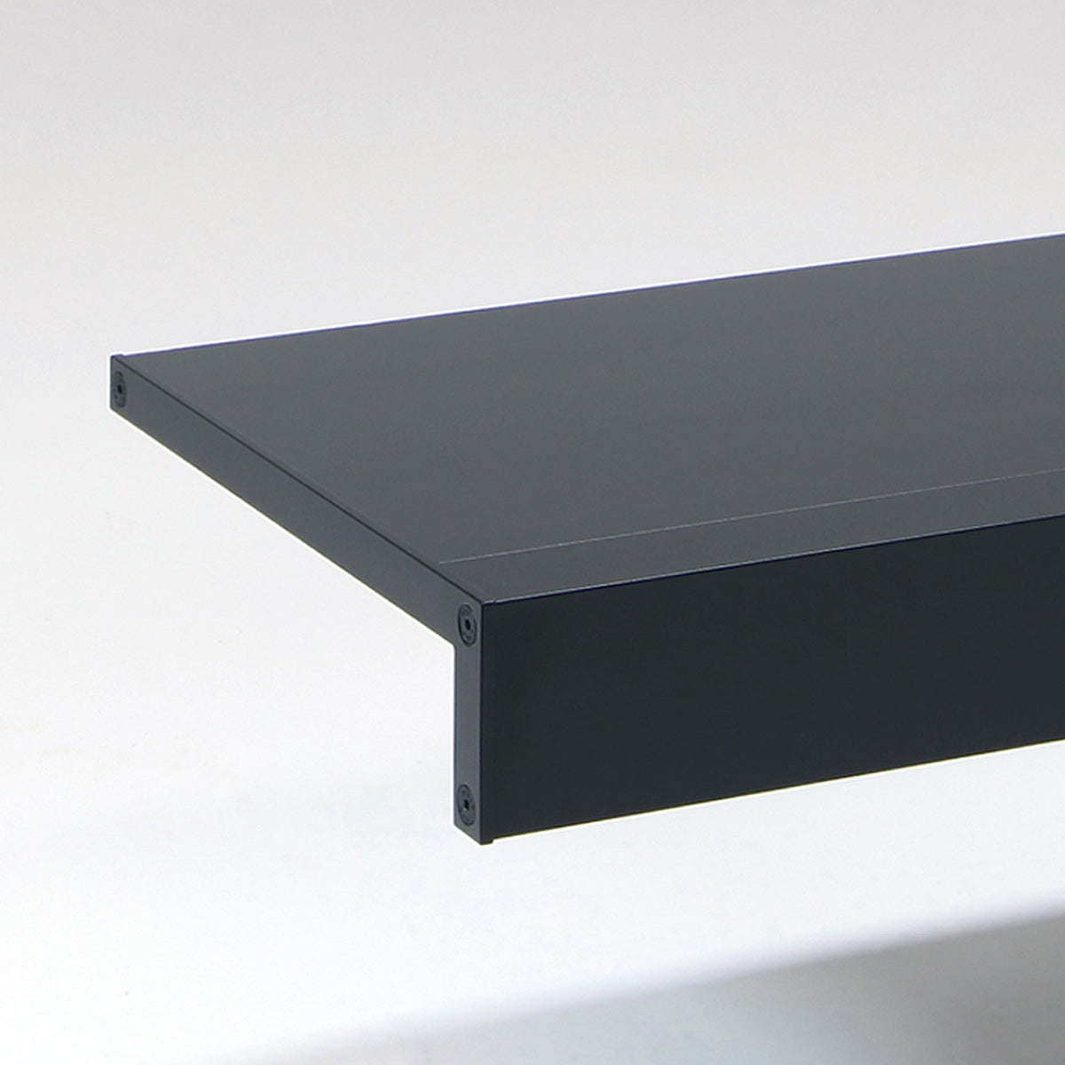 Black aluminium shelf with black metal end caps