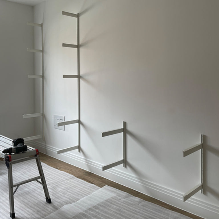 ON&ON wall fixings with vertical wall rails and adjustable brackets in white 