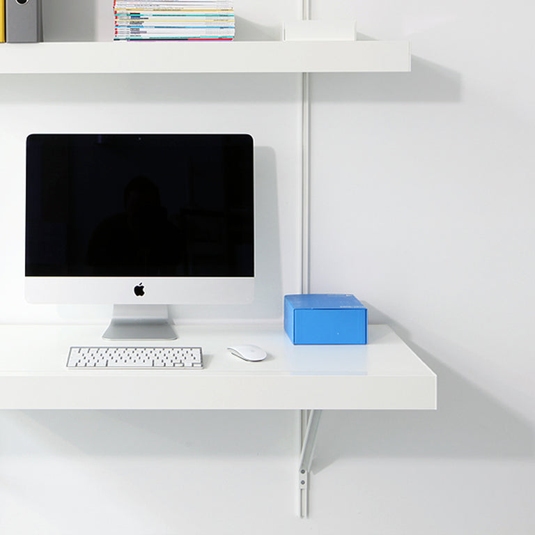 ON&ON white floating wall desk with shelves above