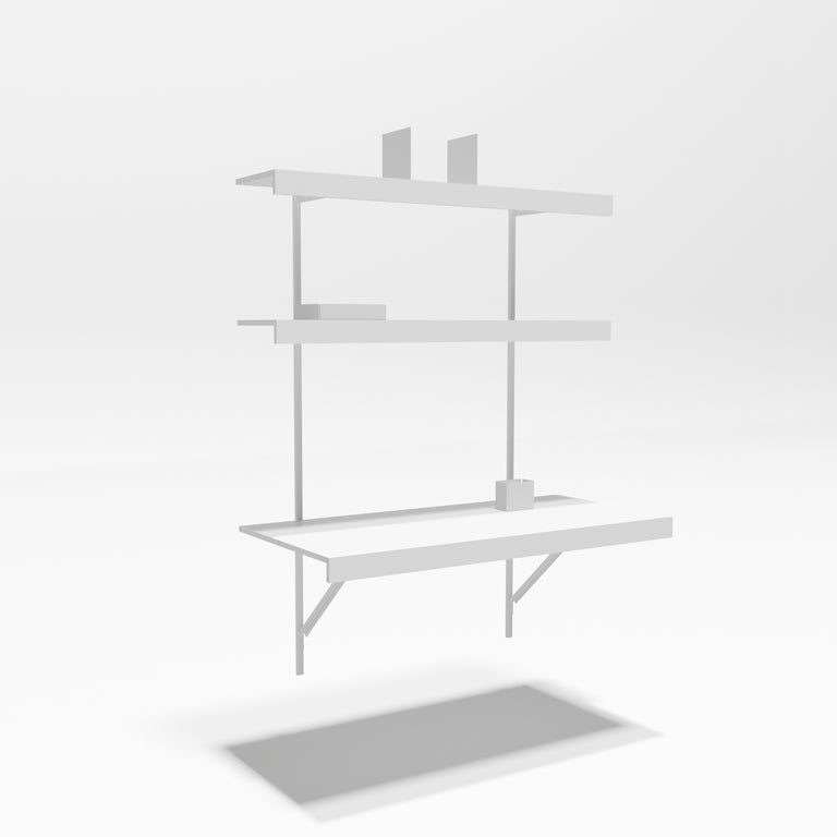 Wall desk with shelves on white background
