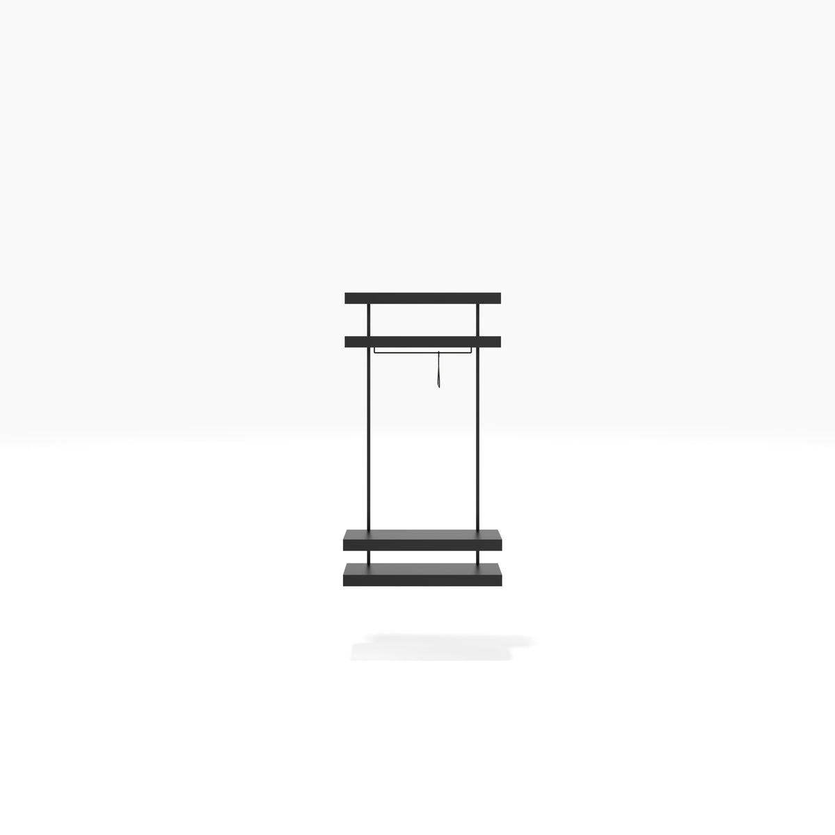 Black wall mounted wardrobe shelving system with clothes hanger by ON&ON