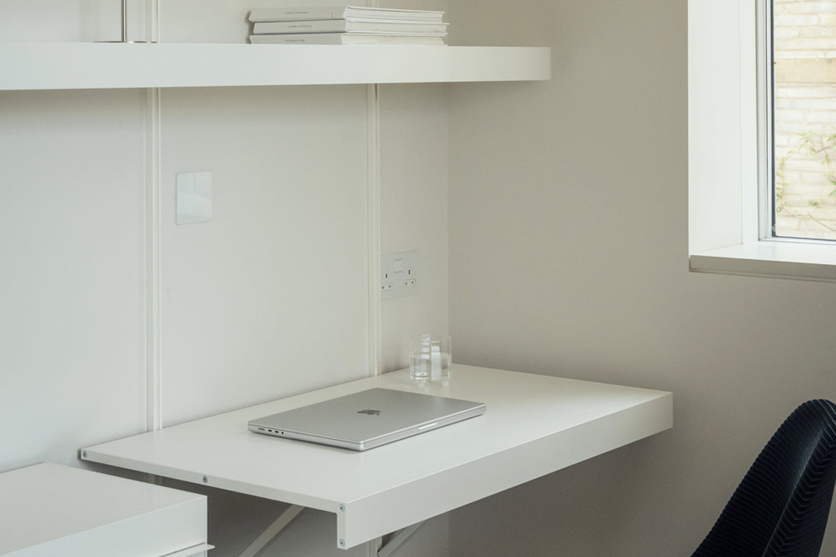 Floating Desk with Drawers & Wall Shelves (E)