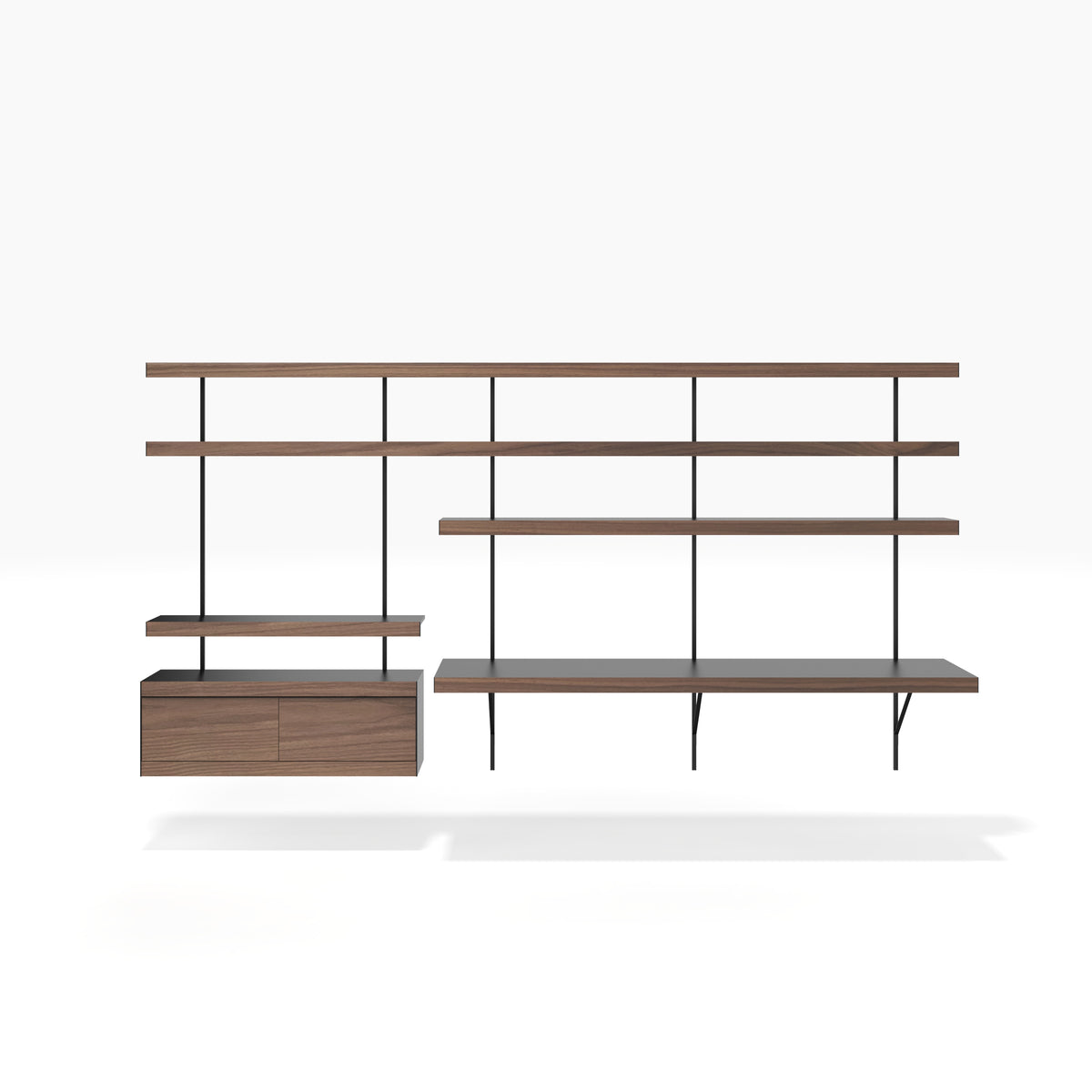 ON&ON black & walnut office wall shelving system F with desk and cabinet
