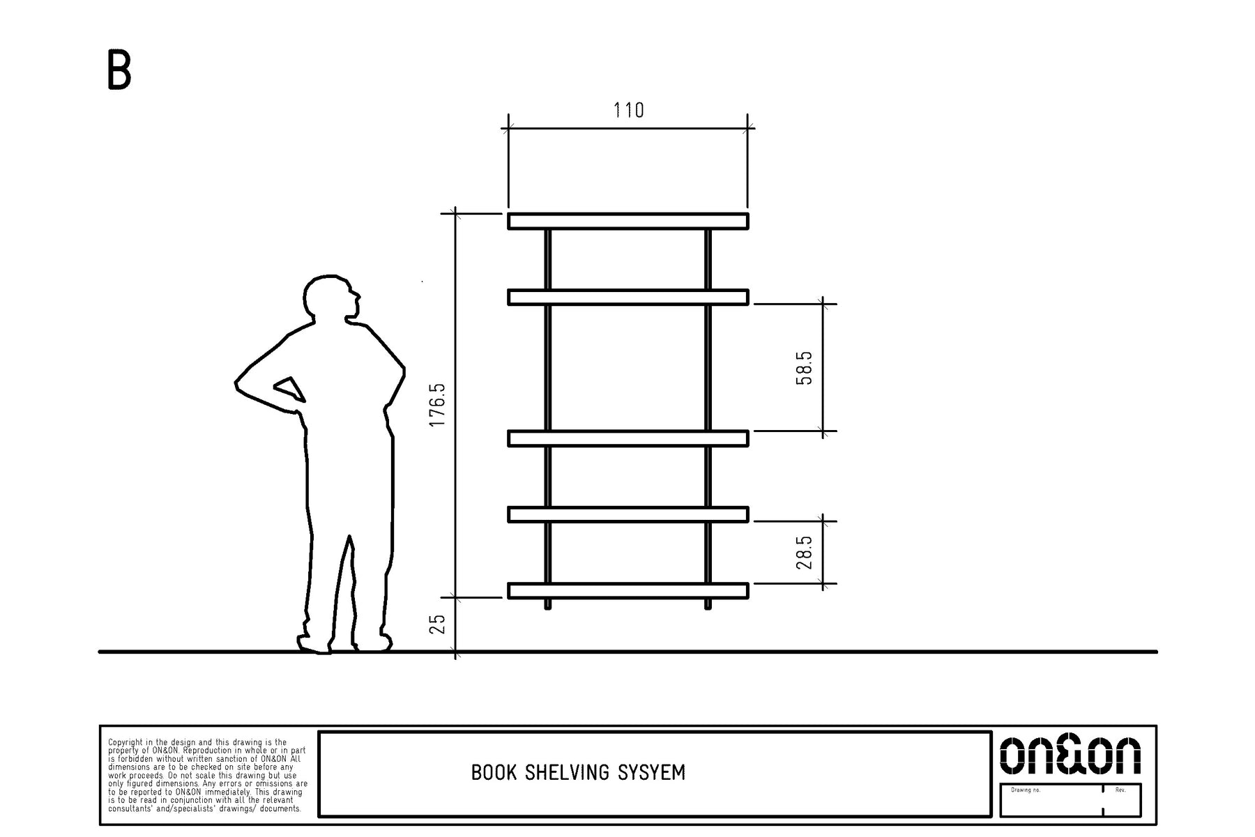 wall shelving system drawing for alcoves with sizes
