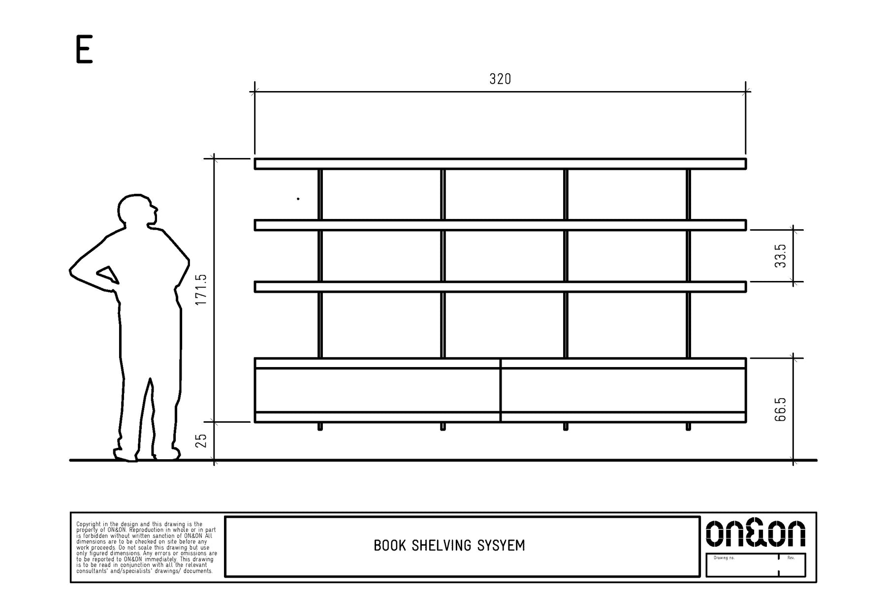 Book wall shelving dimensions drawing E
