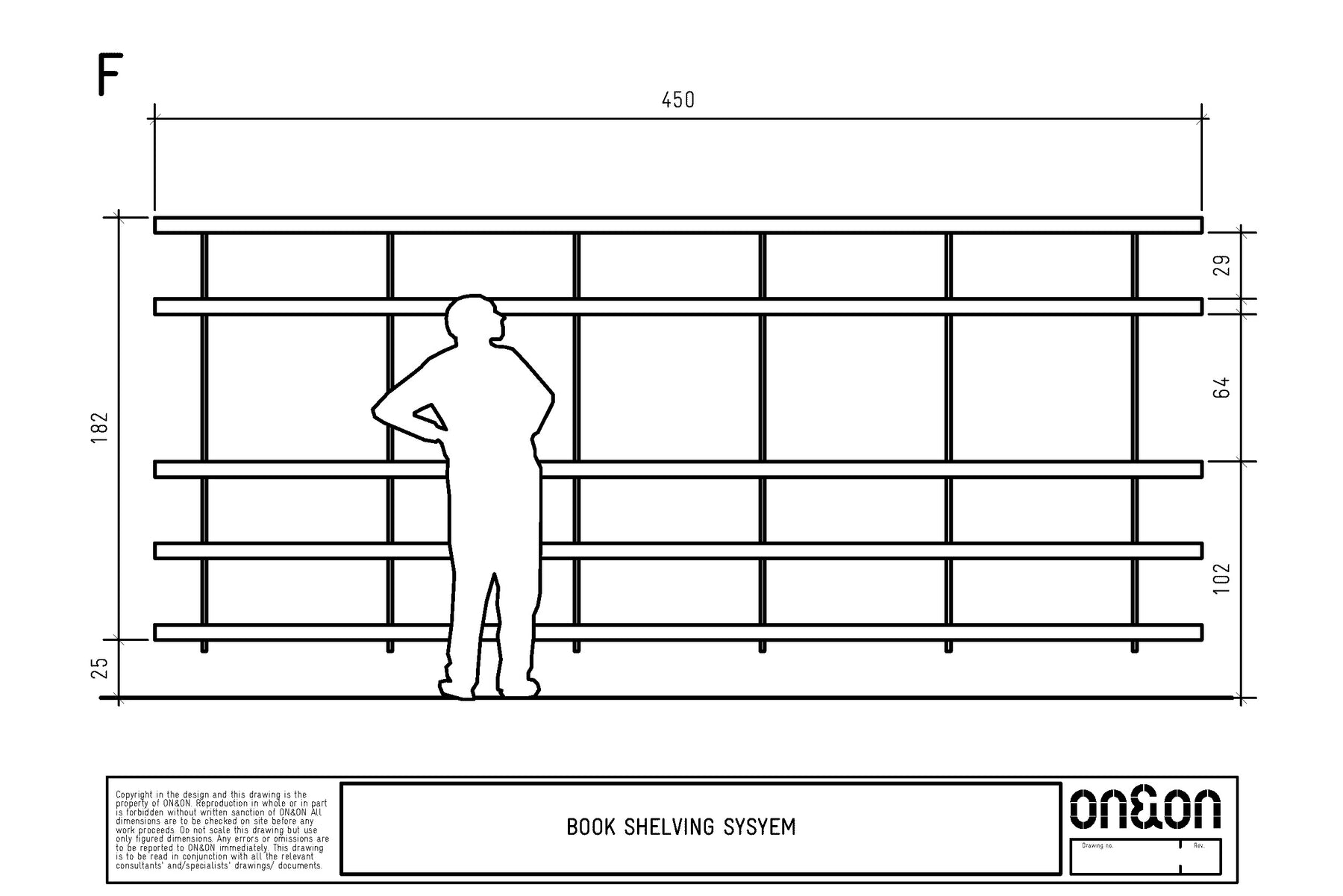 Large Library wall shelving F drawing with dimensions 