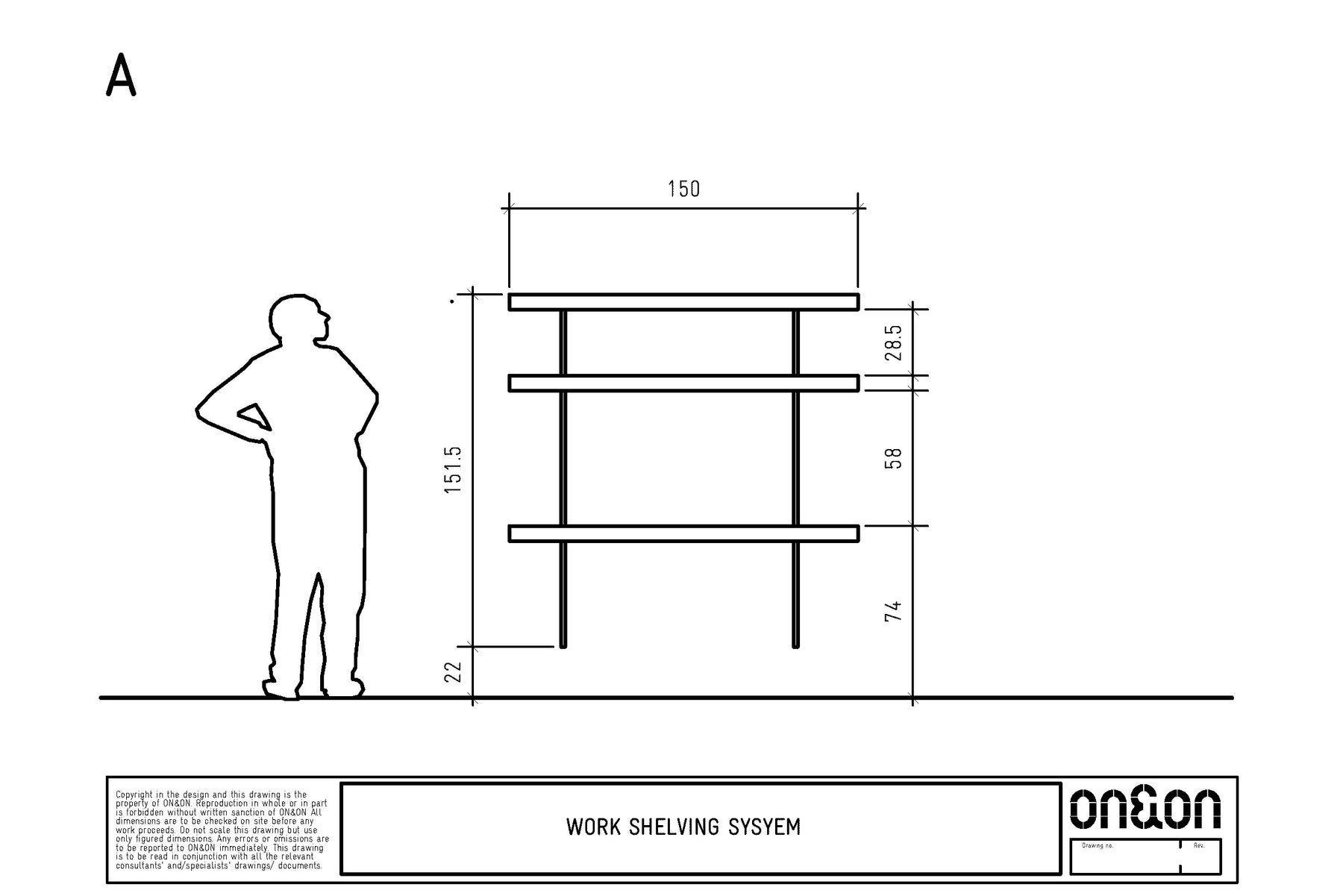 Wall desk with shelves size drawing A
