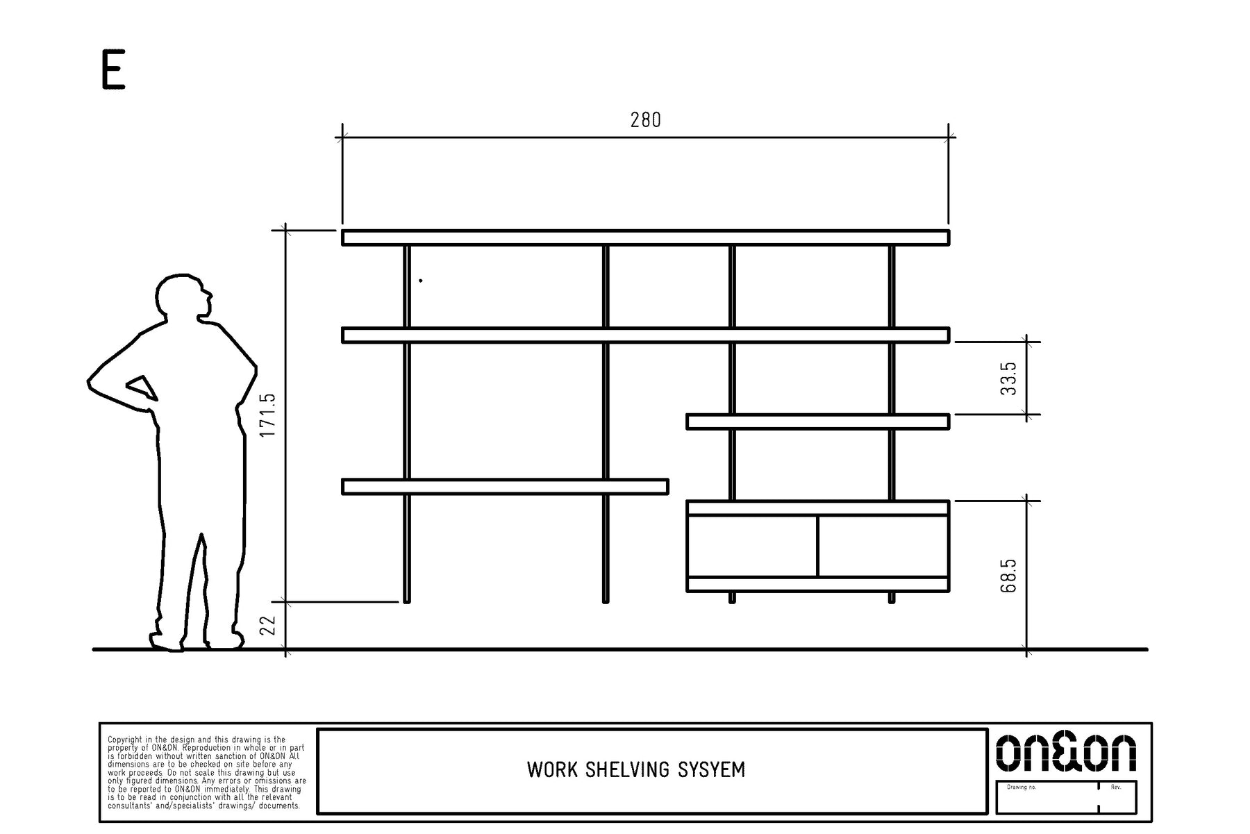 home office wall desk E drawing with dimensions