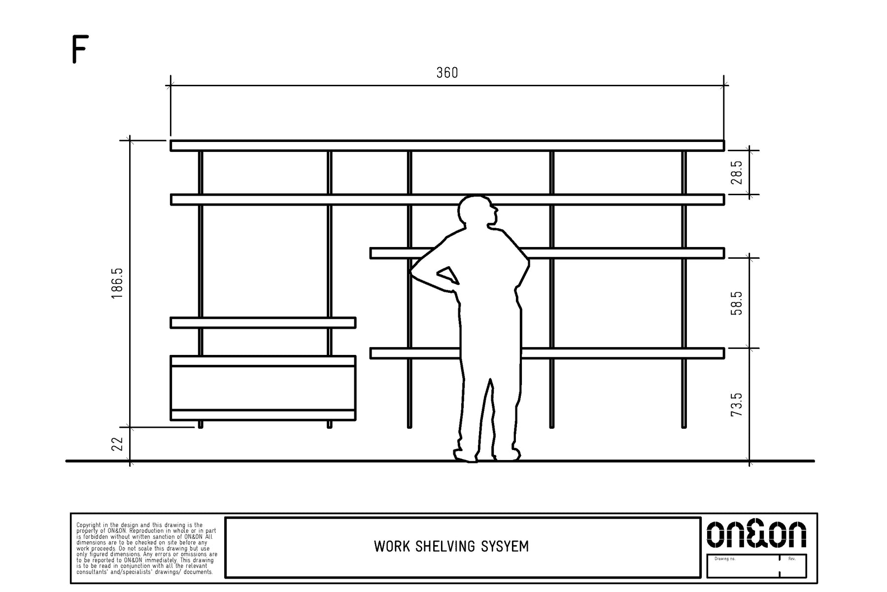 wall shelving system F size dimension drawing