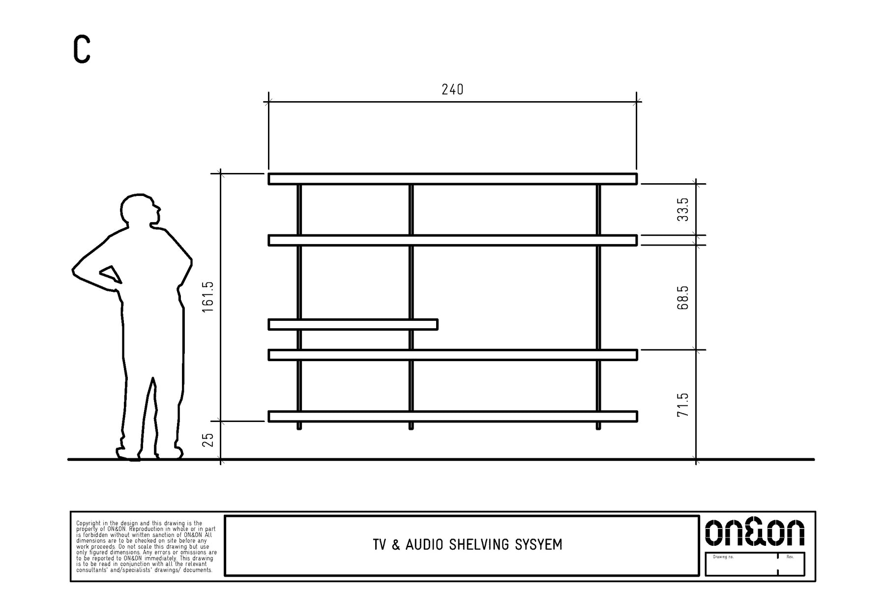 Modular shelving system C drawing with dimensions