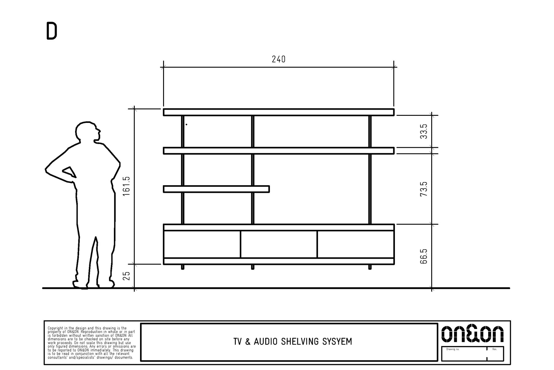 wall shelving system D drawing with sizes