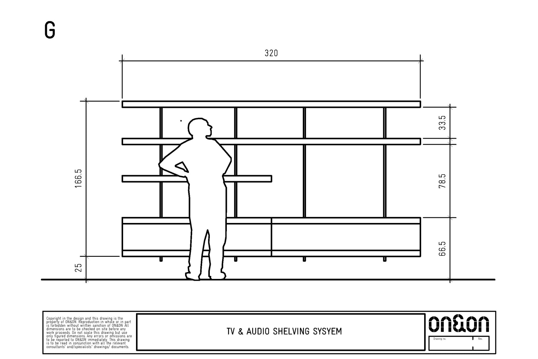 TV media wall G drawing with shelves and cabinets