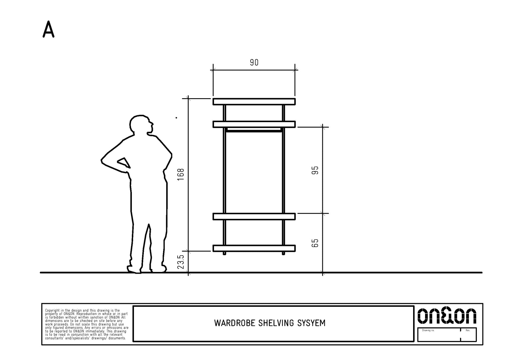 clothing shelving system drawing A with dimensions