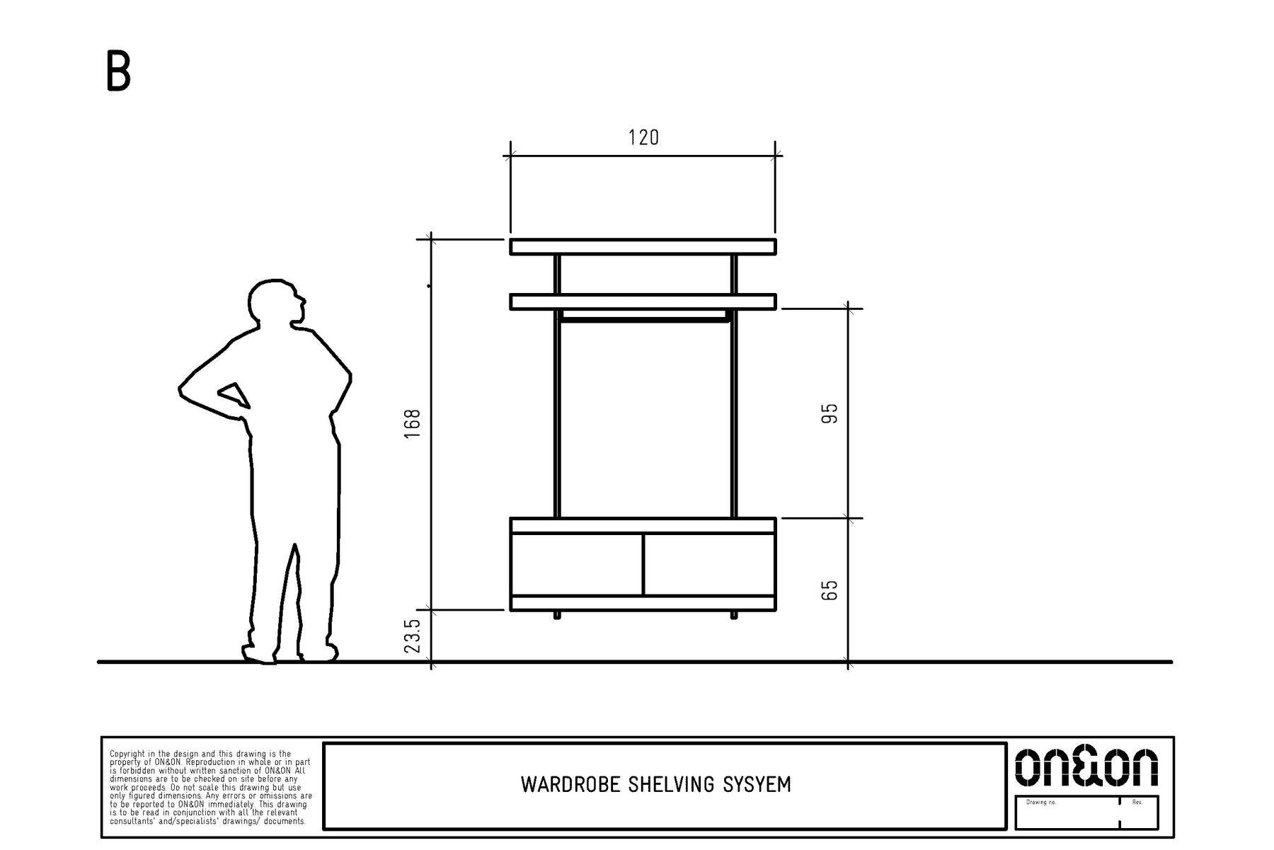 Wardrobe wall shelving B drawing