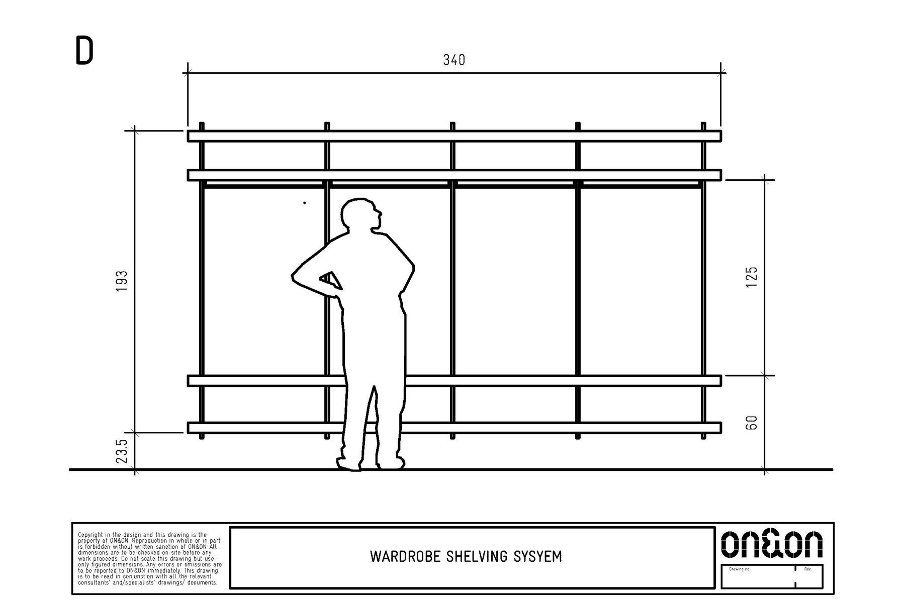 wardrobe storage system D drawing with dimensions