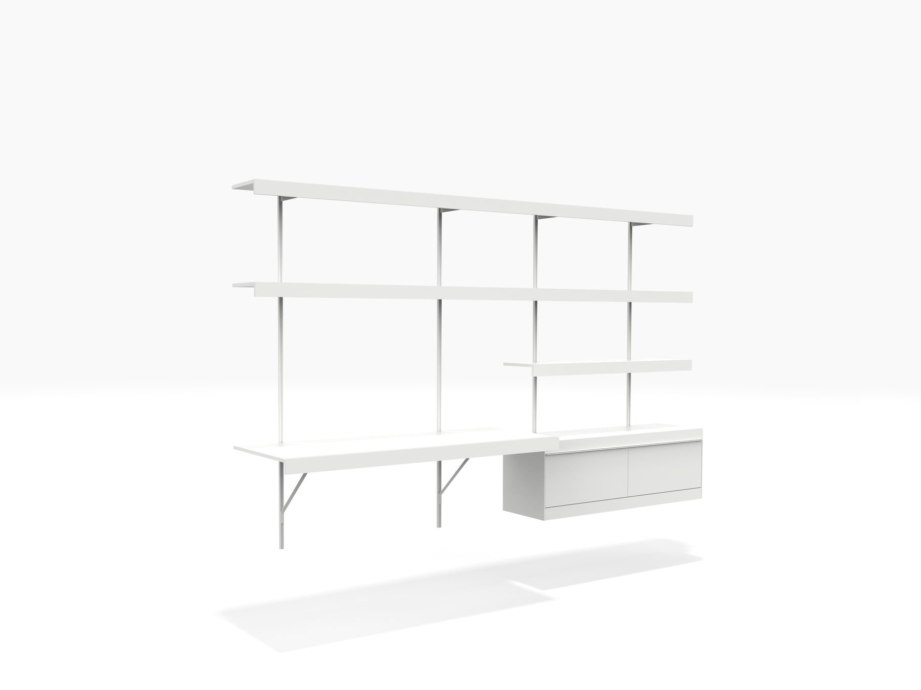 ON&ON modular wall shelving system with large desk and storage cabinet