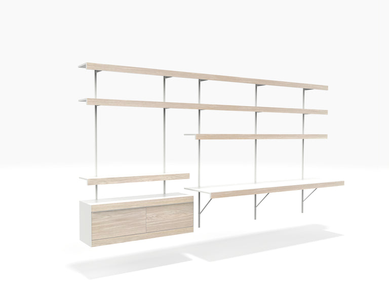 ON&ON work shelving system wall mounted with large wall desk