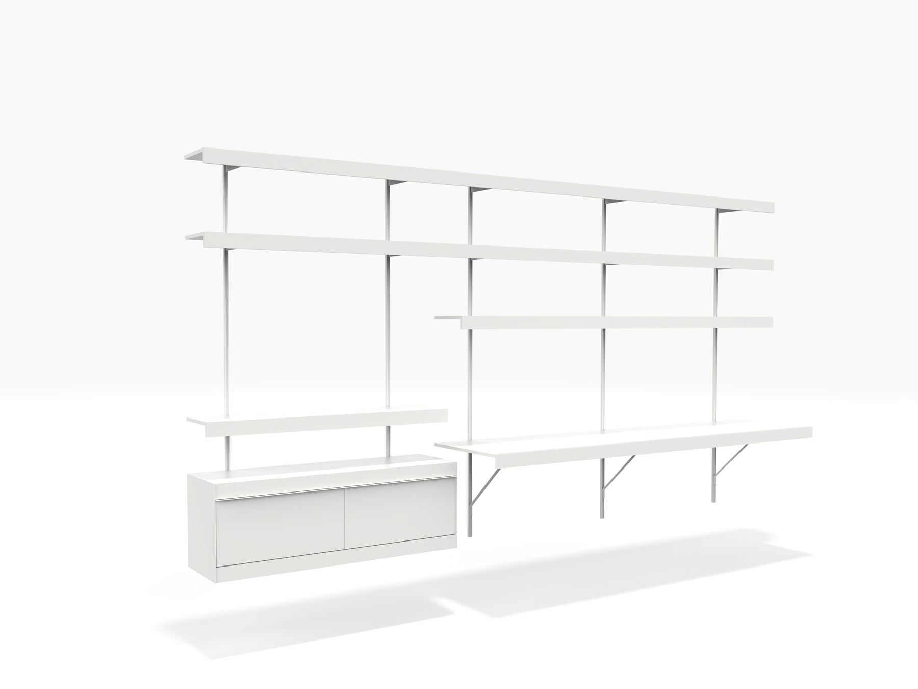 wall modular shelving with large desk and drawer cabinet by ON&ON